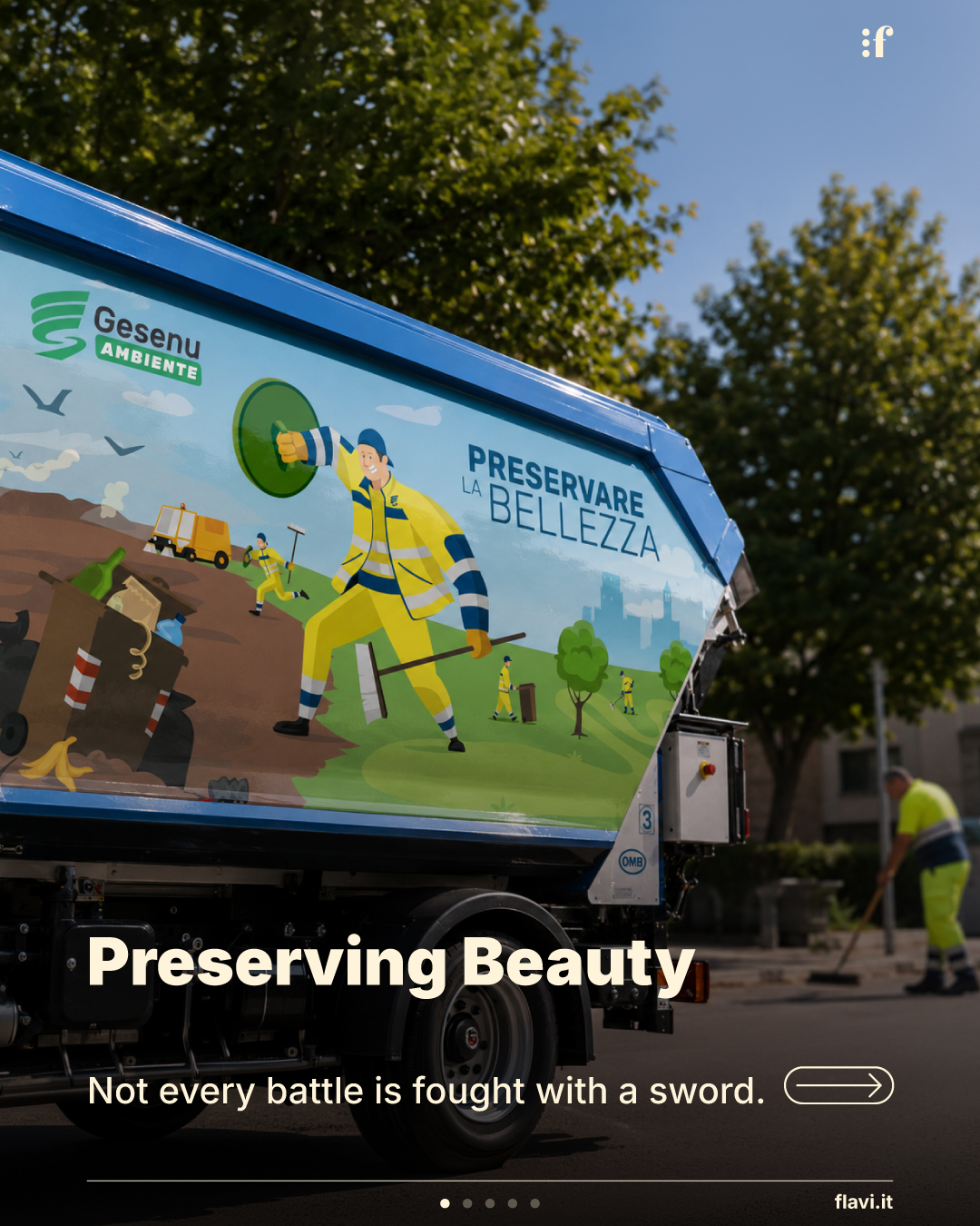 Preserving Beauty. Not every battle is fought with a sword. Questa illustrazione nasce da questa riflessione, sviluppata nel 2020 per un concorso dedicato ai 40 anni di Gesenu.