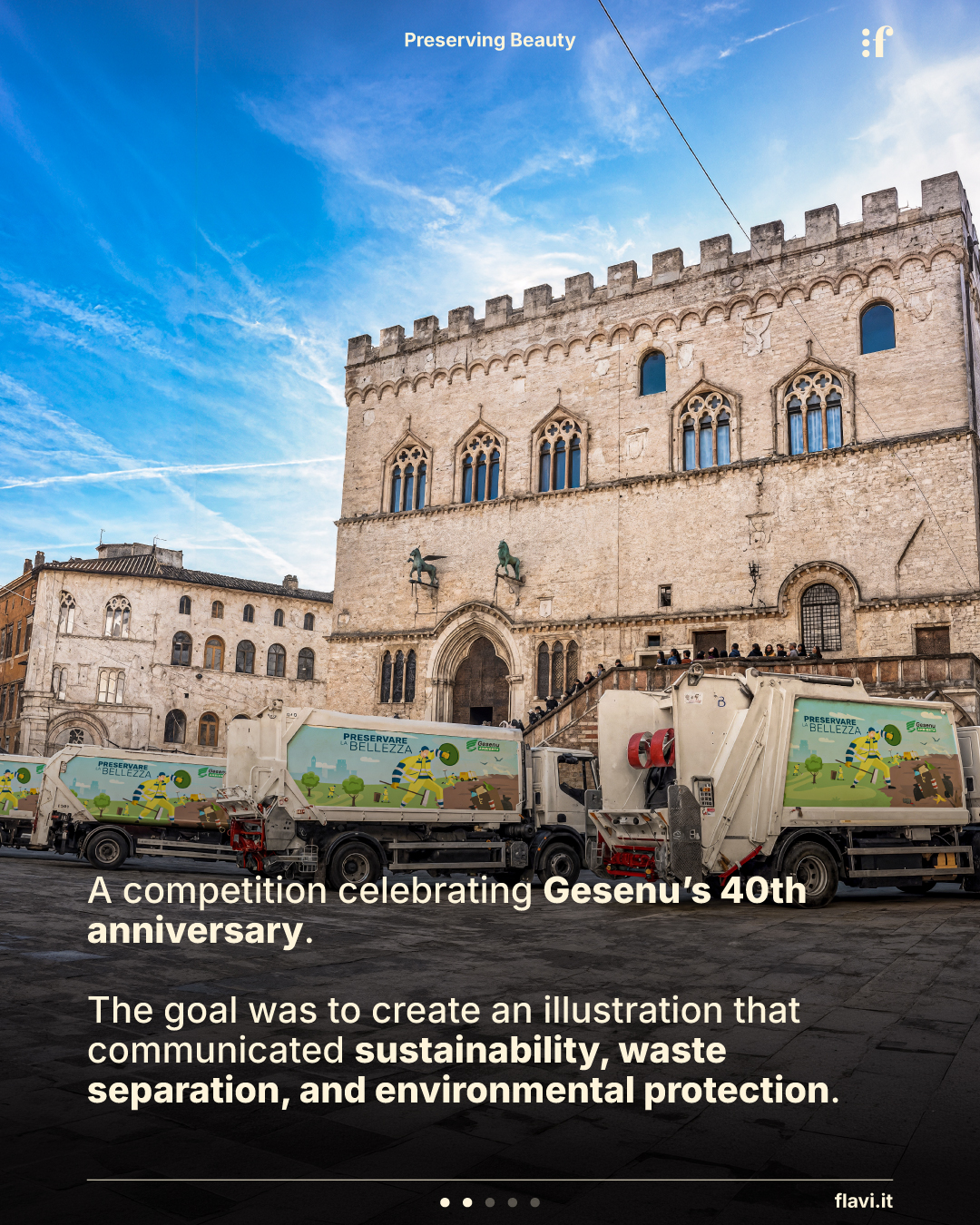 A competition celebrating Gesenu’s 40th anniversary. The goal was to create an illustration that communicated sustainability, waste separation, and environmental protection.