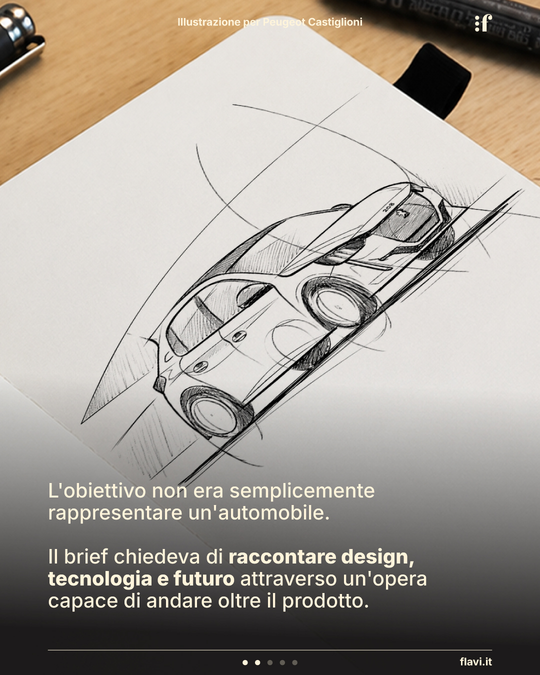 L'obiettivo non era semplicemente rappresentare un'automobile. Il brief chiedeva di raccontare design, tecnologia e futuro attraverso un'opera capace di andare oltre il prodotto.