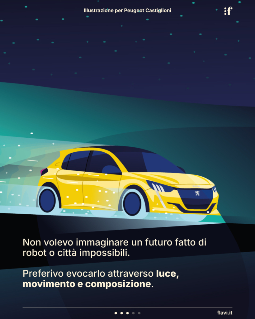 Non volevo immaginare un futuro fatto di robot o città impossibili. Preferivo evocarlo attraverso luce, movimento e composizione.